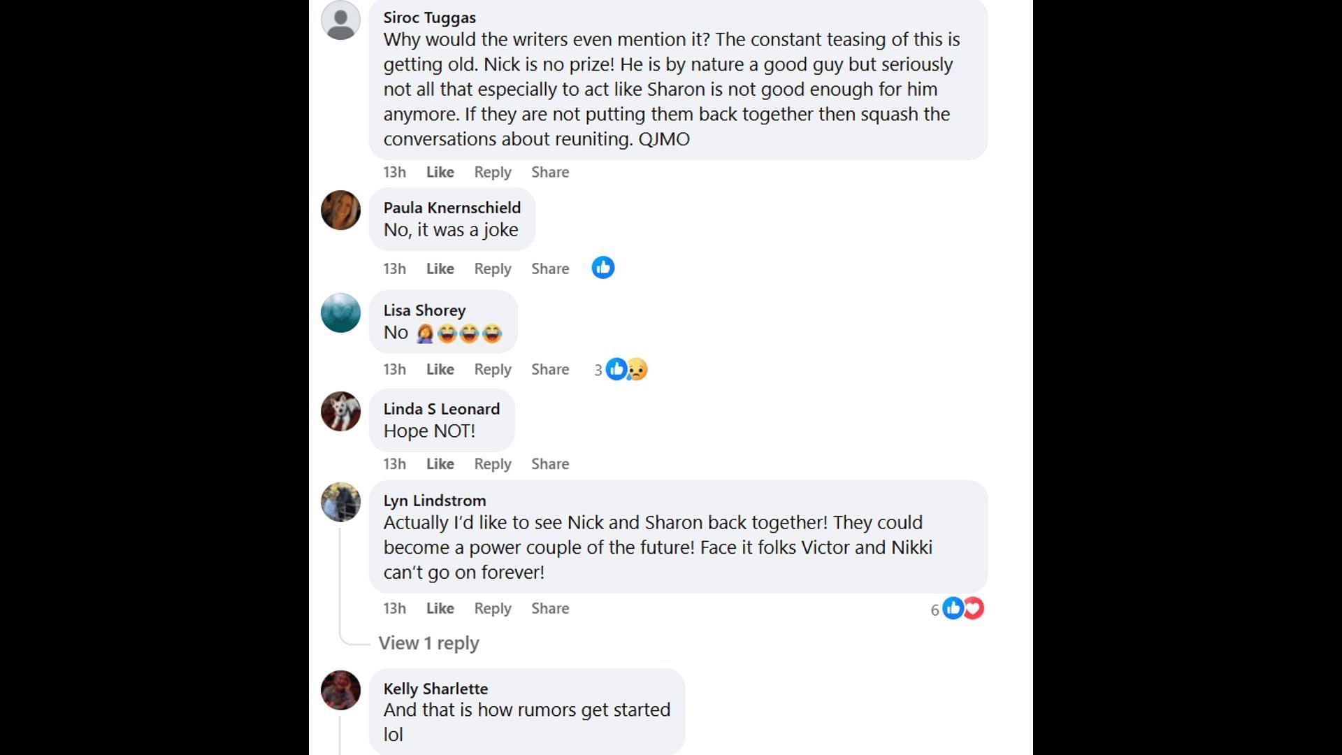 Fans voice their opinions about Nick and Sharon (Image via Facebook/The Young and the Restless)